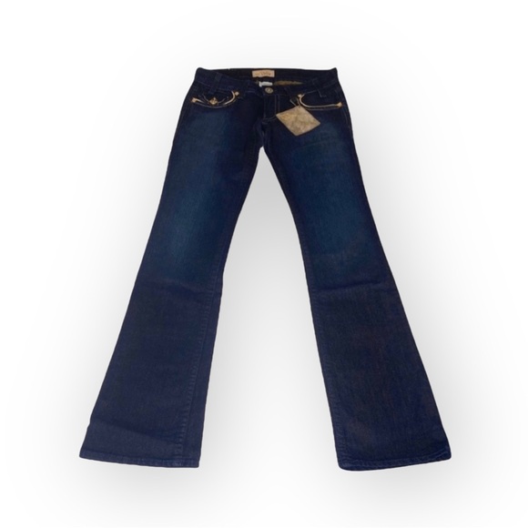new Denim of Virtue ㋛ Y2K Justice Lurex Trim Flap Pockets Slim Jeans ㋛ Dark ㋛ - Picture 1 of 16